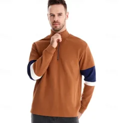Outlet OUKU Men's Zip Hoodie Sweatshirt Pullover Navy Blue Green Khaki Gray Standing Collar Color Block Sports & Outdoor Sports Weekend Streetwear Cool Casual Spring & Fall Clothing Apparel Hoodies Sweatshirts