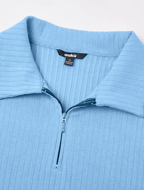 Online OUKU Men's Zip Polo Golf Shirt Vacation Casual Lapel Quarter Zip Short Sleeve Fashion Basic Plain Ribbed Quarter Zip Summer Slim Fit Light Blue White Navy Blue Gray Zip Polo