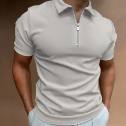 OUKU Men's Zip Polo Golf Shirt Vacation Casual Quarter Zip Short Sleeve Fashion Solid Color Plain Classic Summer Regular Fit Black White Navy Blue Royal Blue Pale Blue Zip Polo