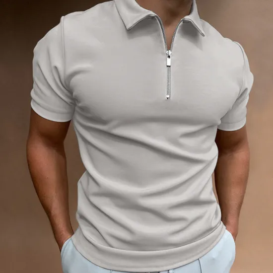 OUKU Men's Zip Polo Golf Shirt Vacation Casual Quarter Zip Short Sleeve Fashion Solid Color Plain Classic Summer Regular Fit Black White Navy Blue Royal Blue Pale Blue Zip Polo