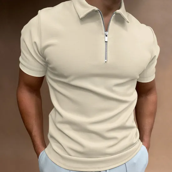 OUKU Men's Zip Polo Golf Shirt Vacation Casual Quarter Zip Short Sleeve Fashion Solid Color Plain Classic Summer Regular Fit Black White Navy Blue Royal Blue Pale Blue Zip Polo