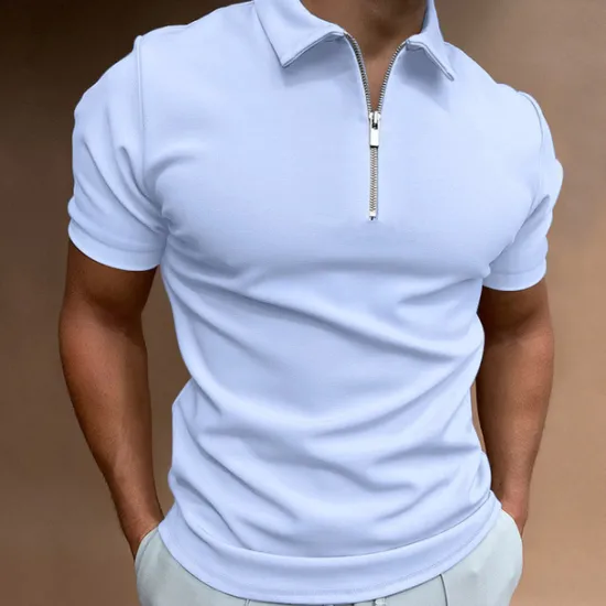 OUKU Men's Zip Polo Golf Shirt Vacation Casual Quarter Zip Short Sleeve Fashion Solid Color Plain Classic Summer Regular Fit Black White Navy Blue Royal Blue Pale Blue Zip Polo
