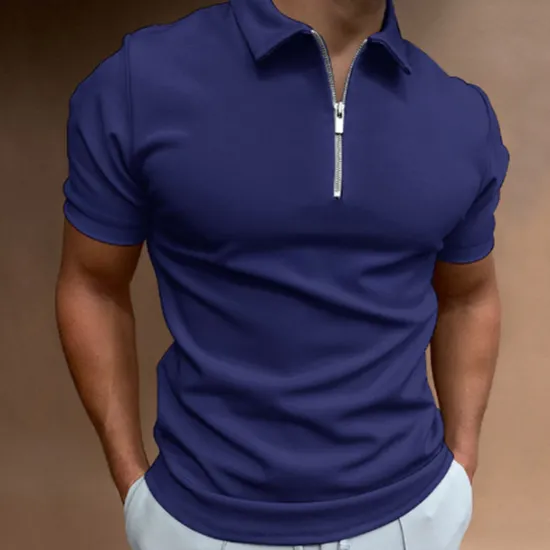 OUKU Men's Zip Polo Golf Shirt Vacation Casual Quarter Zip Short Sleeve Fashion Solid Color Plain Classic Summer Regular Fit Black White Navy Blue Royal Blue Pale Blue Zip Polo