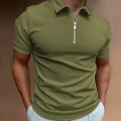 OUKU Men's Zip Polo Golf Shirt Vacation Casual Quarter Zip Short Sleeve Fashion Solid Color Plain Classic Summer Regular Fit Black White Navy Blue Royal Blue Pale Blue Zip Polo