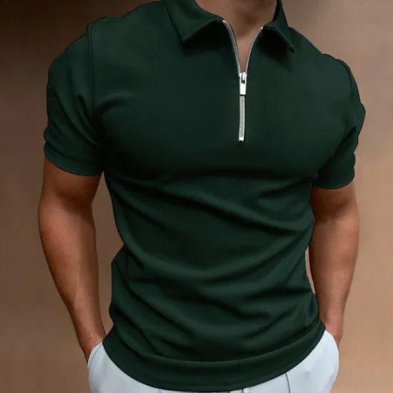 OUKU Men's Zip Polo Golf Shirt Vacation Casual Quarter Zip Short Sleeve Fashion Solid Color Plain Classic Summer Regular Fit Black White Navy Blue Royal Blue Pale Blue Zip Polo
