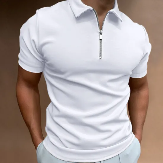 Sale OUKU Men's Zip Polo Golf Shirt Vacation Casual Quarter Zip Short Sleeve Fashion Solid Color Plain Classic Summer Regular Fit Black White Navy Blue Royal Blue Light Grey Pale Blue Zip Polo