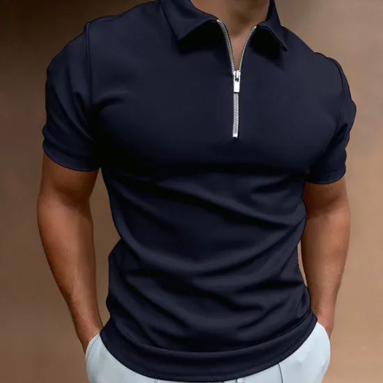 Sale OUKU Men's Zip Polo Golf Shirt Vacation Casual Quarter Zip Short Sleeve Fashion Solid Color Plain Classic Summer Regular Fit Black White Navy Blue Royal Blue Light Grey Pale Blue Zip Polo