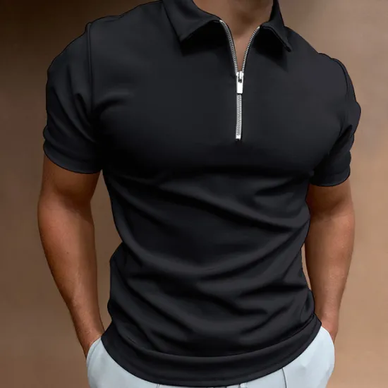 Sale OUKU Men's Zip Polo Golf Shirt Vacation Casual Quarter Zip Short Sleeve Fashion Solid Color Plain Classic Summer Regular Fit Black White Navy Blue Royal Blue Light Grey Pale Blue Zip Polo