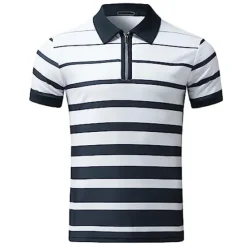 Discount OUKU Men's Zip Polo Polo Shirt Casual Daily Quarter Zip Short Sleeve Fashion Basic Stripe Horizontal Stripes Zipper Summer Regular Fit White Yellow Red Navy Blue Brown Zip Polo