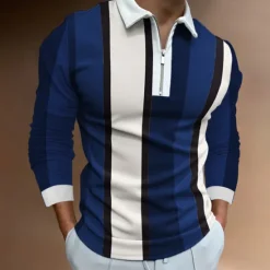 Hot OUKU Men's Zip Polo Polo Shirt Casual Daily Lapel Long Sleeve Fashion Basic Plain Quarter Zip Spring & Summer Regular Fit Black White Yellow Blue Purple Orange Zip Polo
