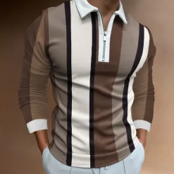 Hot OUKU Men's Zip Polo Polo Shirt Casual Daily Lapel Long Sleeve Fashion Basic Plain Quarter Zip Spring & Summer Regular Fit Black White Yellow Blue Purple Orange Zip Polo