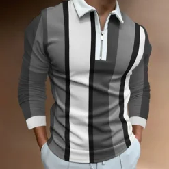 Hot OUKU Men's Zip Polo Polo Shirt Casual Daily Lapel Long Sleeve Fashion Basic Plain Quarter Zip Spring & Summer Regular Fit Black White Yellow Blue Purple Orange Zip Polo