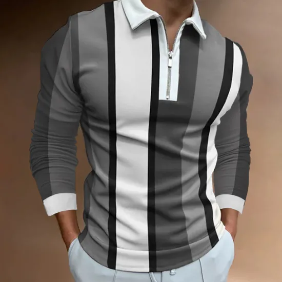 Hot OUKU Men's Zip Polo Polo Shirt Casual Daily Lapel Long Sleeve Fashion Basic Plain Quarter Zip Spring & Summer Regular Fit Black White Yellow Blue Purple Orange Zip Polo