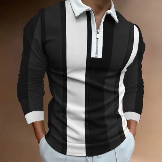Hot OUKU Men's Zip Polo Polo Shirt Casual Daily Lapel Long Sleeve Fashion Basic Plain Quarter Zip Spring & Summer Regular Fit Black White Yellow Blue Purple Orange Zip Polo