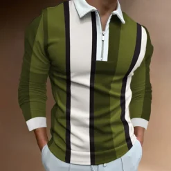 Hot OUKU Men's Zip Polo Polo Shirt Casual Daily Lapel Long Sleeve Fashion Basic Plain Quarter Zip Spring & Summer Regular Fit Black White Yellow Blue Purple Orange Zip Polo