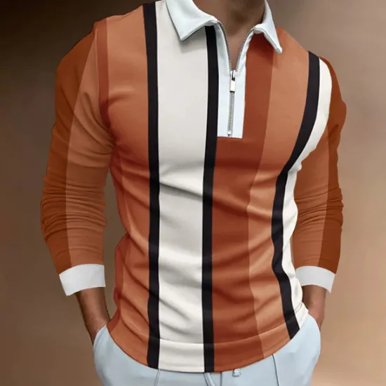 Hot OUKU Men's Zip Polo Polo Shirt Casual Daily Lapel Long Sleeve Fashion Basic Plain Quarter Zip Spring & Summer Regular Fit Black White Yellow Blue Purple Orange Zip Polo