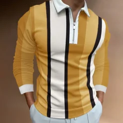 Hot OUKU Men's Zip Polo Polo Shirt Casual Daily Lapel Long Sleeve Fashion Basic Plain Quarter Zip Spring & Summer Regular Fit Black White Yellow Blue Purple Orange Zip Polo