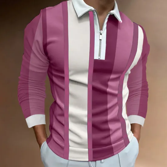 Hot OUKU Men's Zip Polo Polo Shirt Casual Daily Lapel Long Sleeve Fashion Basic Plain Quarter Zip Spring & Summer Regular Fit Black White Yellow Blue Purple Orange Zip Polo