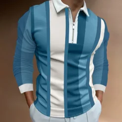 Hot OUKU Men's Zip Polo Polo Shirt Casual Daily Lapel Long Sleeve Fashion Basic Plain Quarter Zip Spring & Summer Regular Fit Black White Yellow Blue Purple Orange Zip Polo