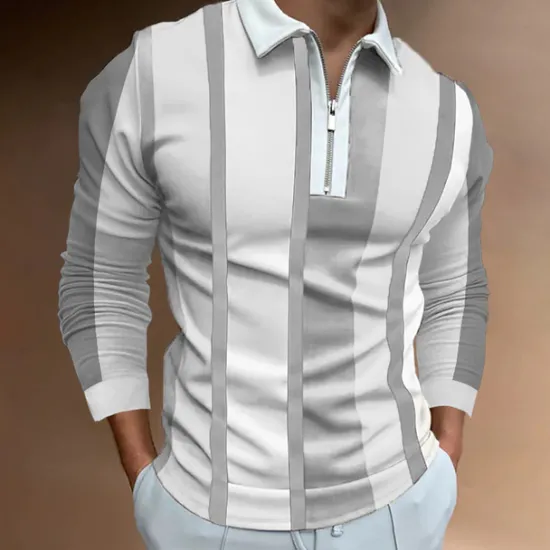 Hot OUKU Men's Zip Polo Polo Shirt Casual Daily Lapel Long Sleeve Fashion Basic Plain Quarter Zip Spring & Summer Regular Fit Black White Yellow Blue Purple Orange Zip Polo