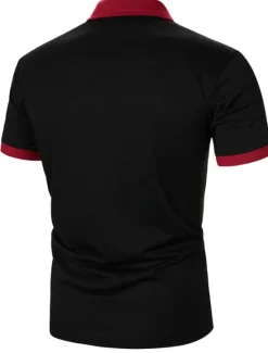 New OUKU Men's Zip Polo Polo Shirt Casual Holiday Lapel Quarter Zip Short Sleeve Fashion Basic Color Block Quarter Zip Summer Regular Fit Black Red Brown Light Black Zip Polo