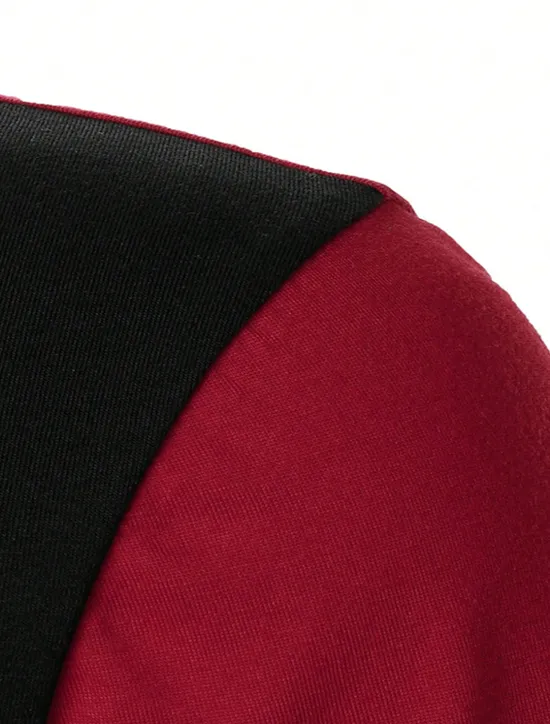 New OUKU Men's Zip Polo Polo Shirt Casual Holiday Lapel Quarter Zip Short Sleeve Fashion Basic Color Block Quarter Zip Summer Regular Fit Black Red Brown Light Black Zip Polo