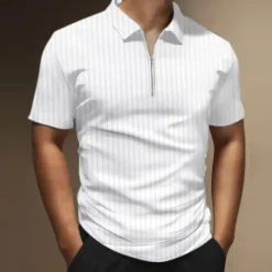 Best OUKU Men's Zip Polo Polo Shirt Outdoor Street Turndown Short Sleeves Fashion Designer Striped Graphic Prints Zipper Print Summer Spring Regular Fit Black White Wine Army Green Red Navy Blue Zip Polo