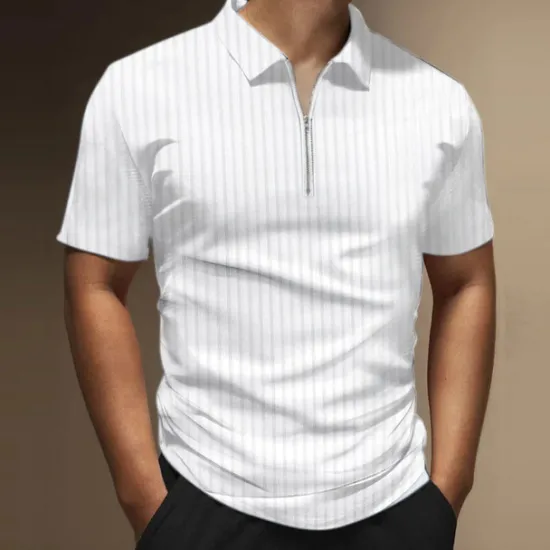 Best OUKU Men's Zip Polo Polo Shirt Outdoor Street Turndown Short Sleeves Fashion Designer Striped Graphic Prints Zipper Print Summer Spring Regular Fit Black White Wine Army Green Red Navy Blue Zip Polo