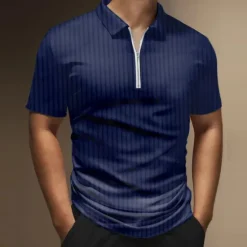 Best OUKU Men's Zip Polo Polo Shirt Outdoor Street Turndown Short Sleeves Fashion Designer Striped Graphic Prints Zipper Print Summer Spring Regular Fit Black White Wine Army Green Red Navy Blue Zip Polo