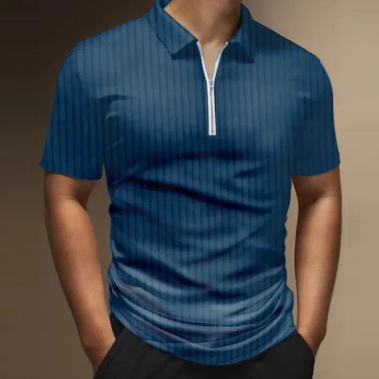 Best OUKU Men's Zip Polo Polo Shirt Outdoor Street Turndown Short Sleeves Fashion Designer Striped Graphic Prints Zipper Print Summer Spring Regular Fit Black White Wine Army Green Red Navy Blue Zip Polo
