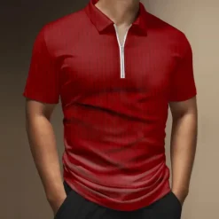Best OUKU Men's Zip Polo Polo Shirt Outdoor Street Turndown Short Sleeves Fashion Designer Striped Graphic Prints Zipper Print Summer Spring Regular Fit Black White Wine Army Green Red Navy Blue Zip Polo