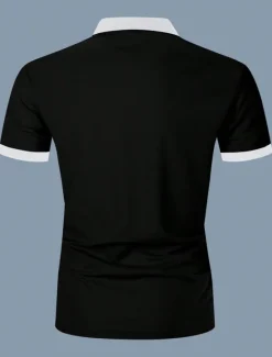 Online OUKU Men's Zip Polo Polo Shirt Outdoor Casual Lapel Quarter Zip Short Sleeve Fashion Basic Color Block Quarter Zip Summer Regular Fit Black White Navy Blue Brown Zip Polo
