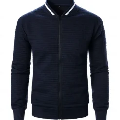Best OUKU Men's Zip Sweatshirt Sweat Jacket Full Zip Sweatshirt Black White Wine Army Green Navy Blue Standing Collar Plain Pocket Ribbed Textured Sports & Outdoor Daily Holiday Streetwear Casual Spring & Fall