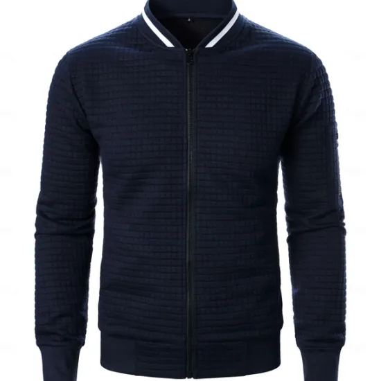 Best OUKU Men's Zip Sweatshirt Sweat Jacket Full Zip Sweatshirt Black White Wine Army Green Navy Blue Standing Collar Plain Pocket Ribbed Textured Sports & Outdoor Daily Holiday Streetwear Casual Spring & Fall