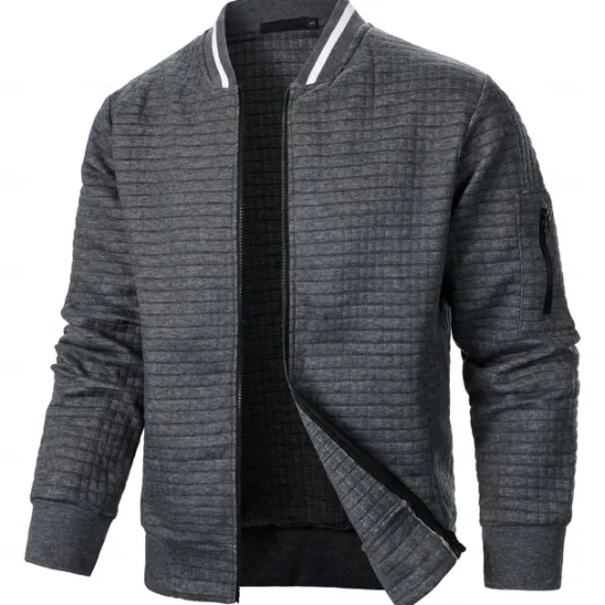 Best OUKU Men's Zip Sweatshirt Sweat Jacket Full Zip Sweatshirt Black White Wine Army Green Navy Blue Standing Collar Plain Pocket Ribbed Textured Sports & Outdoor Daily Holiday Streetwear Casual Spring & Fall