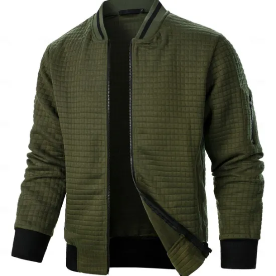 Best OUKU Men's Zip Sweatshirt Sweat Jacket Full Zip Sweatshirt Black White Wine Army Green Navy Blue Standing Collar Plain Pocket Ribbed Textured Sports & Outdoor Daily Holiday Streetwear Casual Spring & Fall