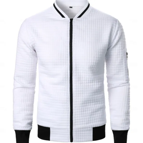 Best OUKU Men's Zip Sweatshirt Sweat Jacket Full Zip Sweatshirt Black White Wine Army Green Navy Blue Standing Collar Plain Pocket Ribbed Textured Sports & Outdoor Daily Holiday Streetwear Casual Spring & Fall