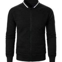 Best OUKU Men's Zip Sweatshirt Sweat Jacket Full Zip Sweatshirt Black White Wine Army Green Navy Blue Standing Collar Plain Pocket Ribbed Textured Sports & Outdoor Daily Holiday Streetwear Casual Spring & Fall