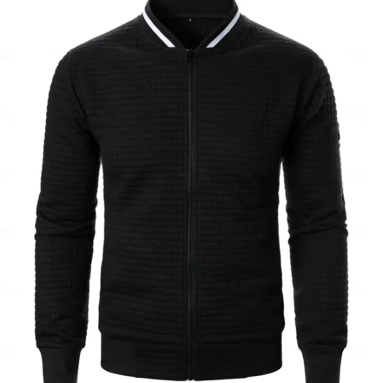 Best OUKU Men's Zip Sweatshirt Sweat Jacket Full Zip Sweatshirt Black White Wine Army Green Navy Blue Standing Collar Plain Pocket Ribbed Textured Sports & Outdoor Daily Holiday Streetwear Casual Spring & Fall