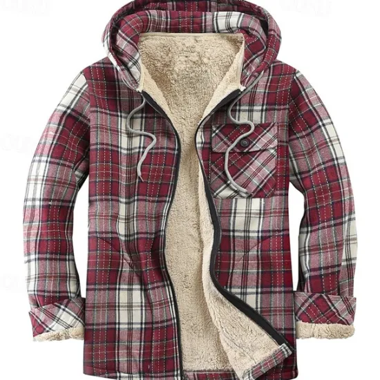 OUKU Men's Zip Up Hoodie Full Zip Hoodie Fleece Jacket Black Red Light Blue Hooded Plaid Zip Up Pocket Sports & Outdoor Daily Holiday Polyester Streetwear Basic Casual Fall & Winter Clothing Apparel