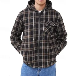 OUKU Men's Zip Up Hoodie Full Zip Hoodie Fleece Jacket Black Red Light Blue Hooded Plaid Zip Up Pocket Sports & Outdoor Daily Holiday Polyester Streetwear Basic Casual Fall & Winter Clothing Apparel