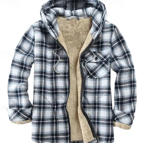 OUKU Men's Zip Up Hoodie Full Zip Hoodie Fleece Jacket Black Red Light Blue Hooded Plaid Zip Up Pocket Sports & Outdoor Daily Holiday Polyester Streetwear Basic Casual Fall & Winter Clothing Apparel