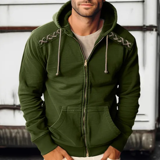 Discount OUKU Men's Zip Up Hoodie Zip Up Hoodies Black Army Green Navy Blue Hooded Plain Zip Up Lace up Sports & Outdoor Daily Holiday Polyester Streetwear Cool Casual Spring & Fall Clothing Apparel Hoodies