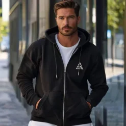 Hot OUKU Men's Zip Up Hoodies Black White Hooded Graphic Geometric Sportswear Graphic Casual Clothing Apparel Hoodies Sweatshirts Long Sleeve Loose Fit