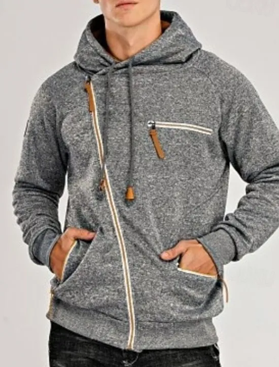 Best OUKU Men's Zip Up Sweatshirt Sweat Jacket Black Light Grey Dark Gray Hooded Solid Color Casual Streetwear Polyester Cool Fall Winter Clothing Apparel Hoodies Sweatshirts Long Sleeve Slim