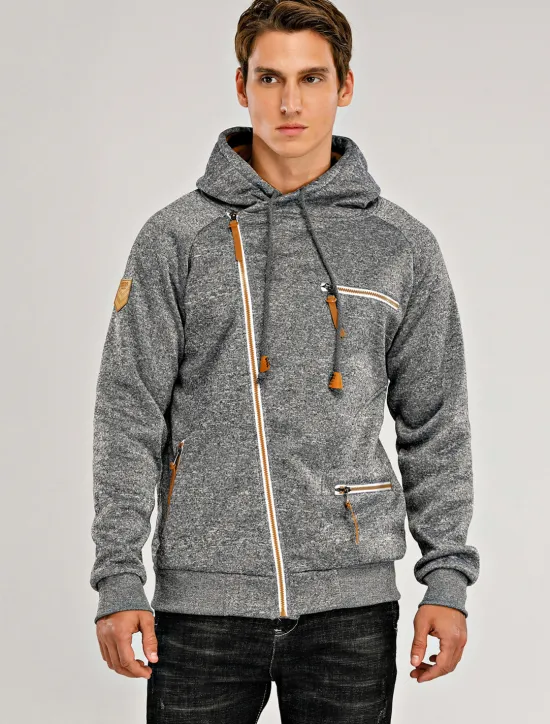 Best OUKU Men's Zip Up Sweatshirt Sweat Jacket Black Light Grey Dark Gray Hooded Solid Color Casual Streetwear Polyester Cool Fall Winter Clothing Apparel Hoodies Sweatshirts Long Sleeve Slim