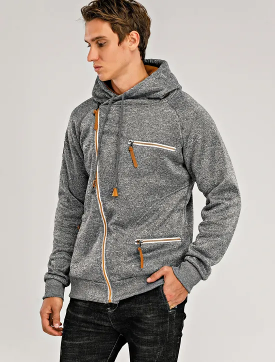 Best OUKU Men's Zip Up Sweatshirt Sweat Jacket Black Light Grey Dark Gray Hooded Solid Color Casual Streetwear Polyester Cool Fall Winter Clothing Apparel Hoodies Sweatshirts Long Sleeve Slim