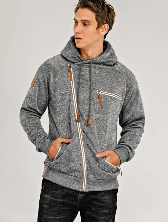 Best OUKU Men's Zip Up Sweatshirt Sweat Jacket Black Light Grey Dark Gray Hooded Solid Color Casual Streetwear Polyester Cool Fall Winter Clothing Apparel Hoodies Sweatshirts Long Sleeve Slim