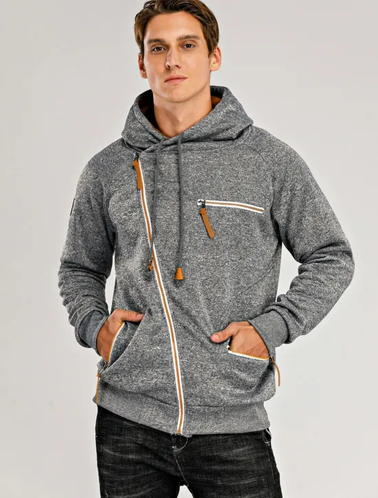 Best OUKU Men's Zip Up Sweatshirt Sweat Jacket Black Light Grey Dark Gray Hooded Solid Color Casual Streetwear Polyester Cool Fall Winter Clothing Apparel Hoodies Sweatshirts Long Sleeve Slim