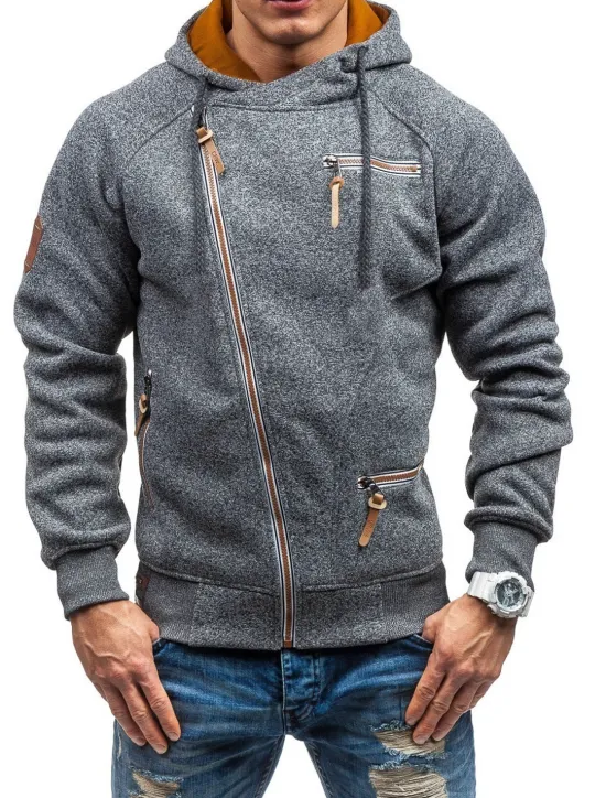 Best OUKU Men's Zip Up Sweatshirt Sweat Jacket Black Light Grey Dark Gray Hooded Solid Color Casual Streetwear Polyester Cool Fall Winter Clothing Apparel Hoodies Sweatshirts Long Sleeve Slim
